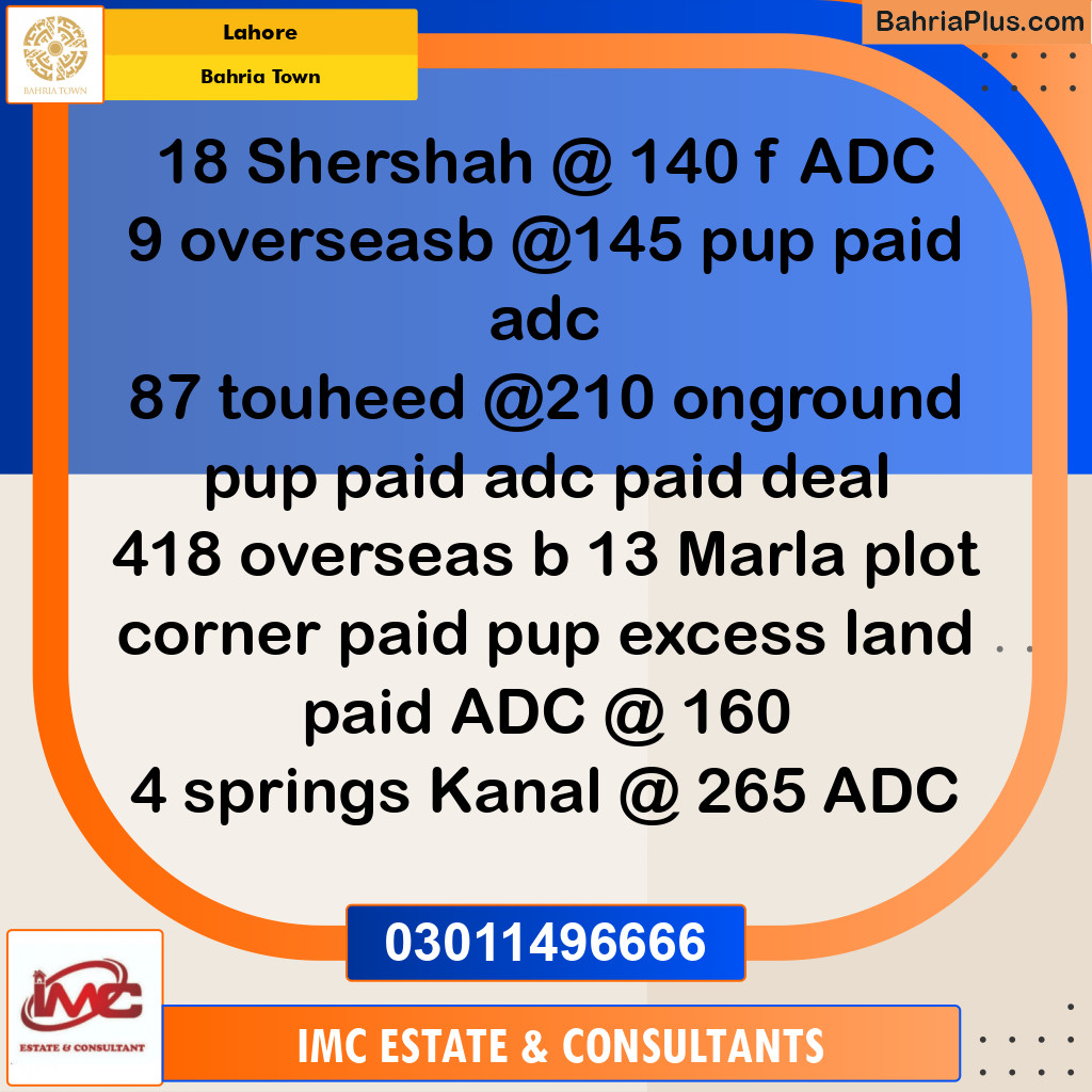 Residential Plot for Sale in Overseas B -  Bahria Town, Lahore - (BP-158478)