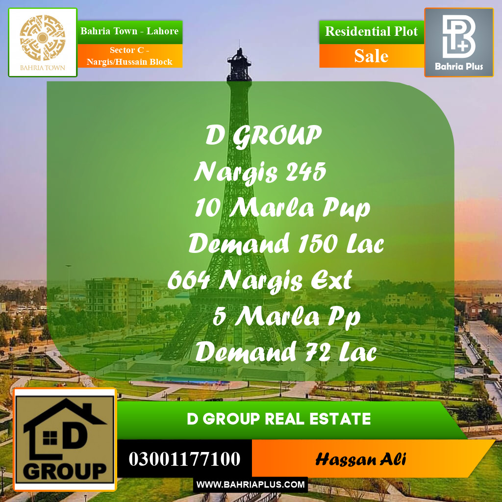 Residential Plot for Sale in Sector C - Nargis/Hussain Block -  Bahria Town, Lahore - (BP-158479)