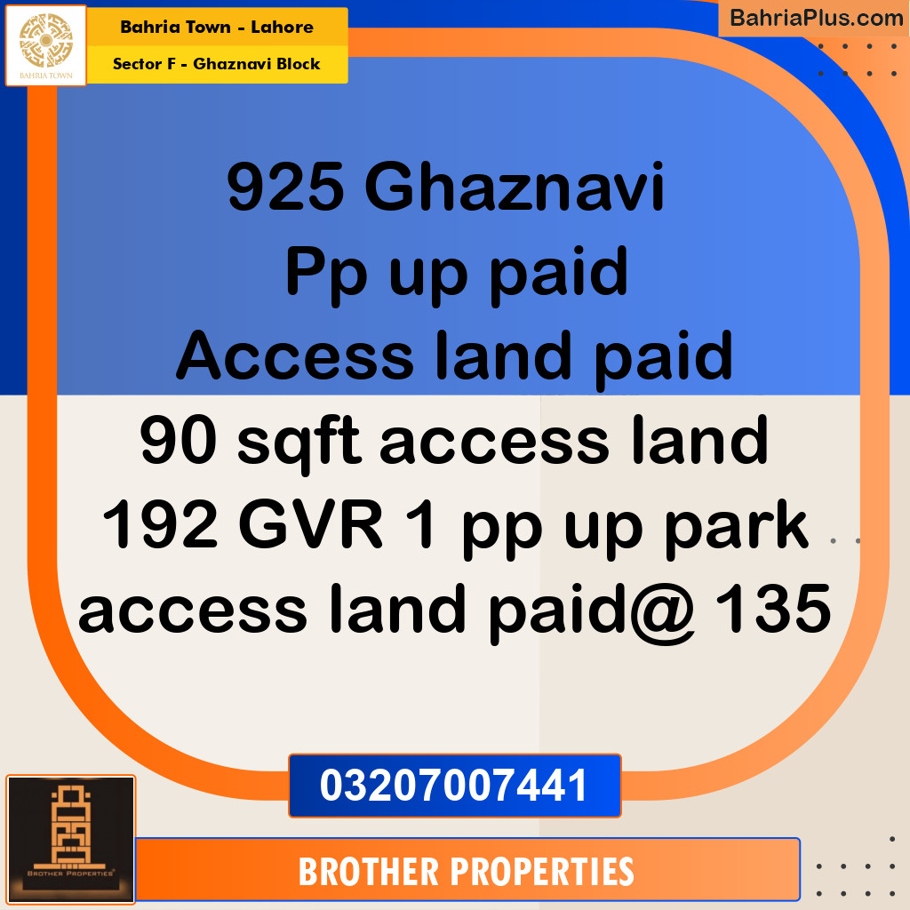 Residential Plot for Sale in Sector F - Ghaznavi Block -  Bahria Town, Lahore - (BP-158524)