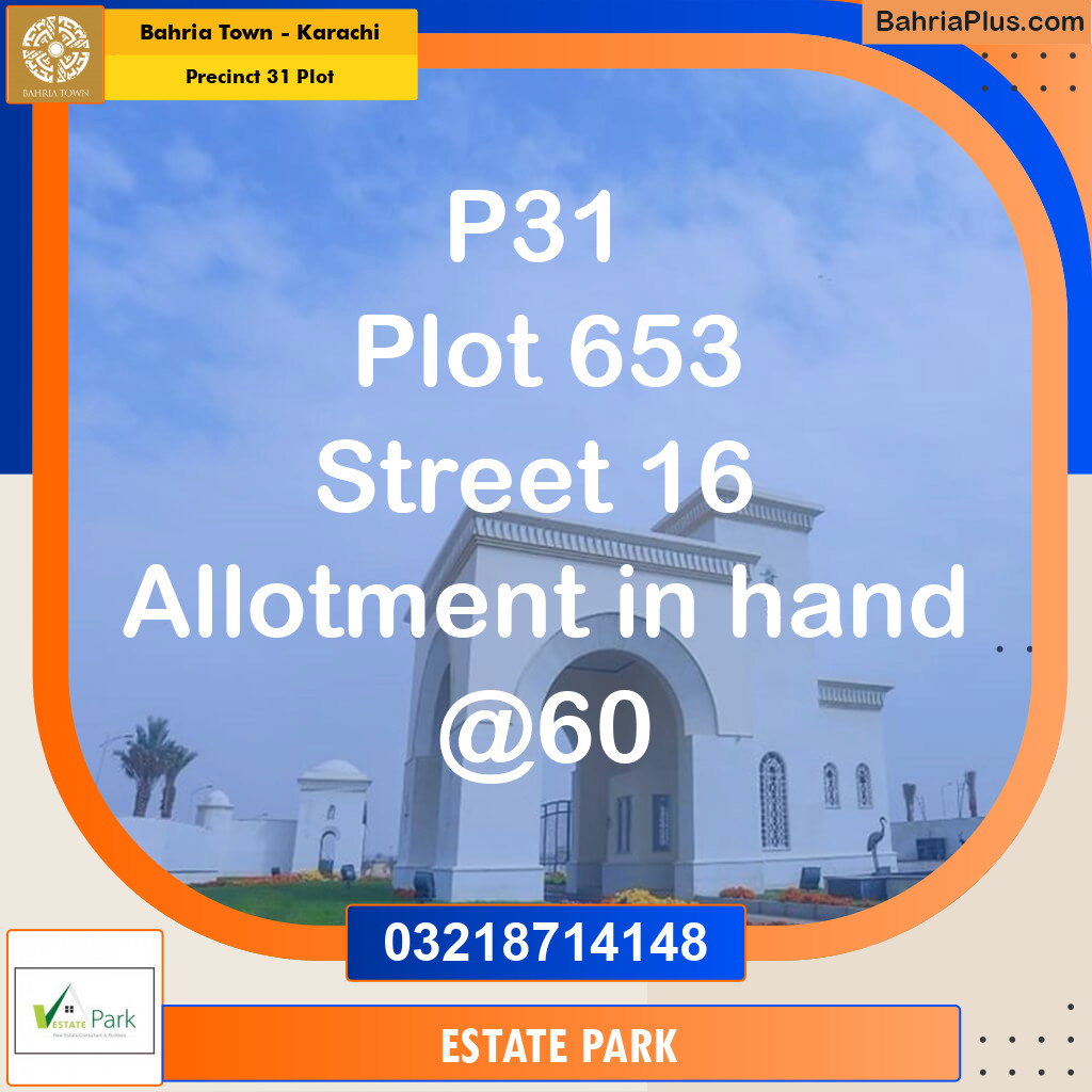 Residential Plot for Sale in Precinct 31 Plot -  Bahria Town, Karachi - (BP-158563)