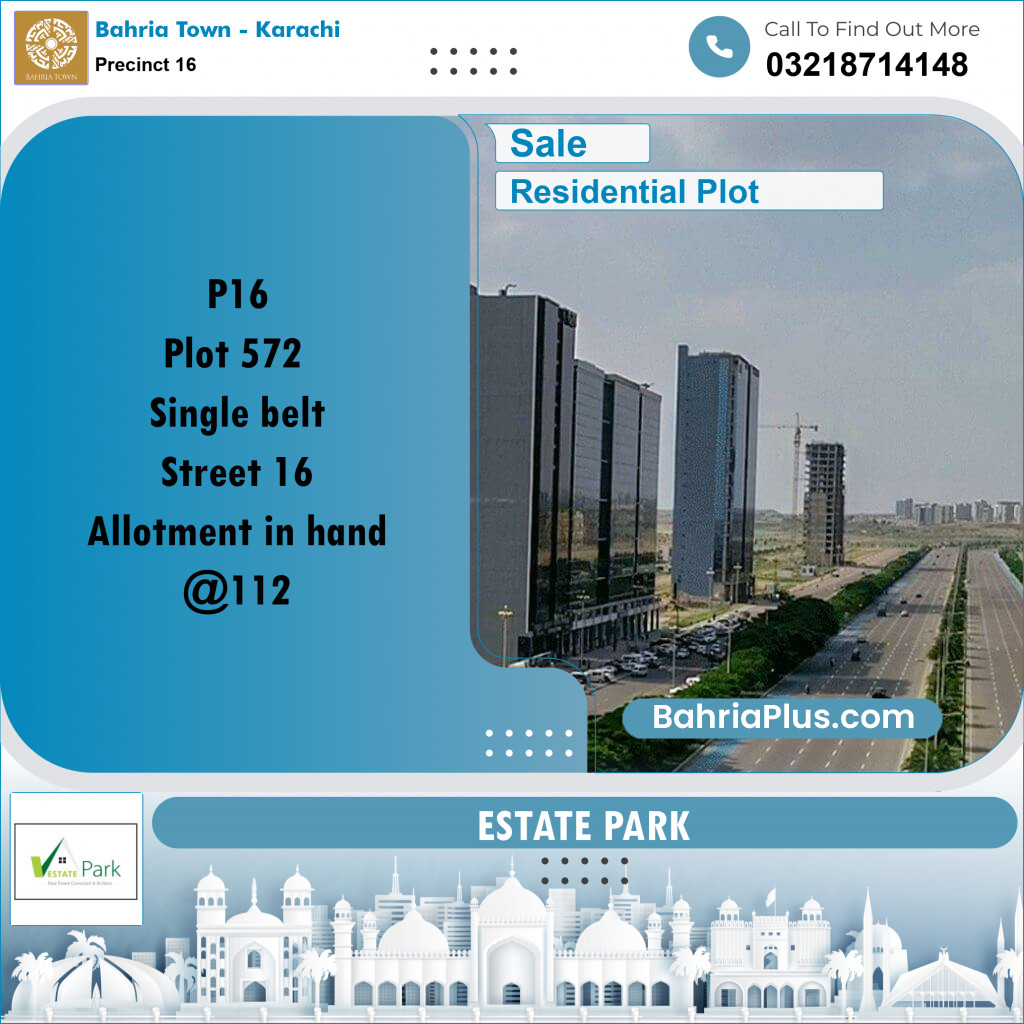 250 Sq. Yards Residential Plot for Sale in Precinct 16 -  Bahria Town, Karachi - (BP-158571)