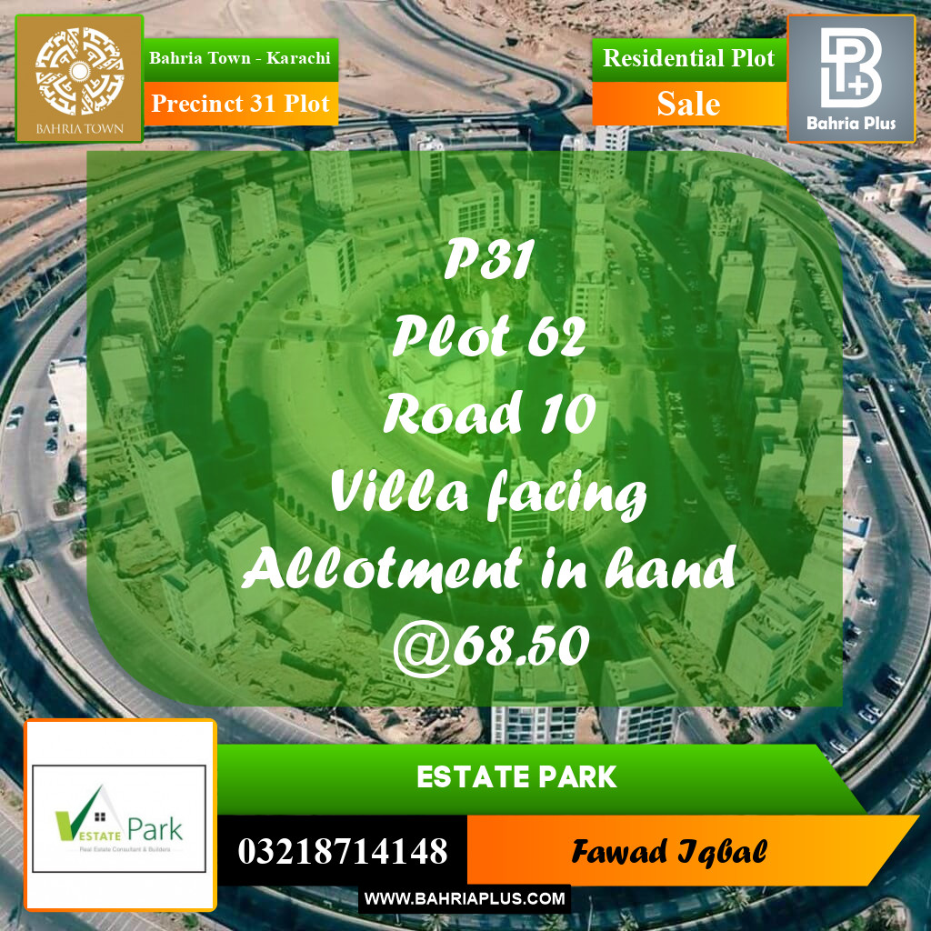 Residential Plot for Sale in Precinct 31 Plot -  Bahria Town, Karachi - (BP-158572)
