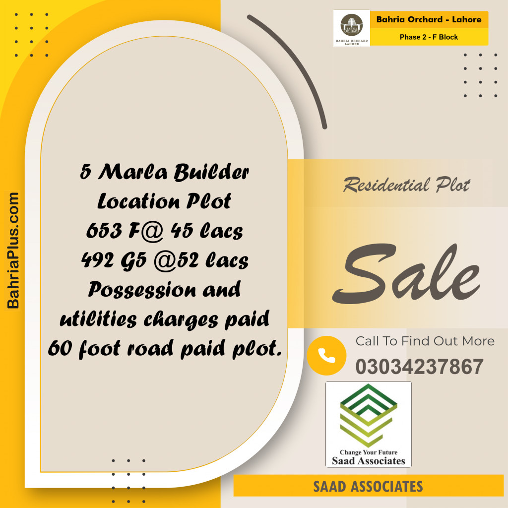 Residential Plot for Sale in Phase 2 - F Block -  Bahria Orchard, Lahore - (BP-158584)