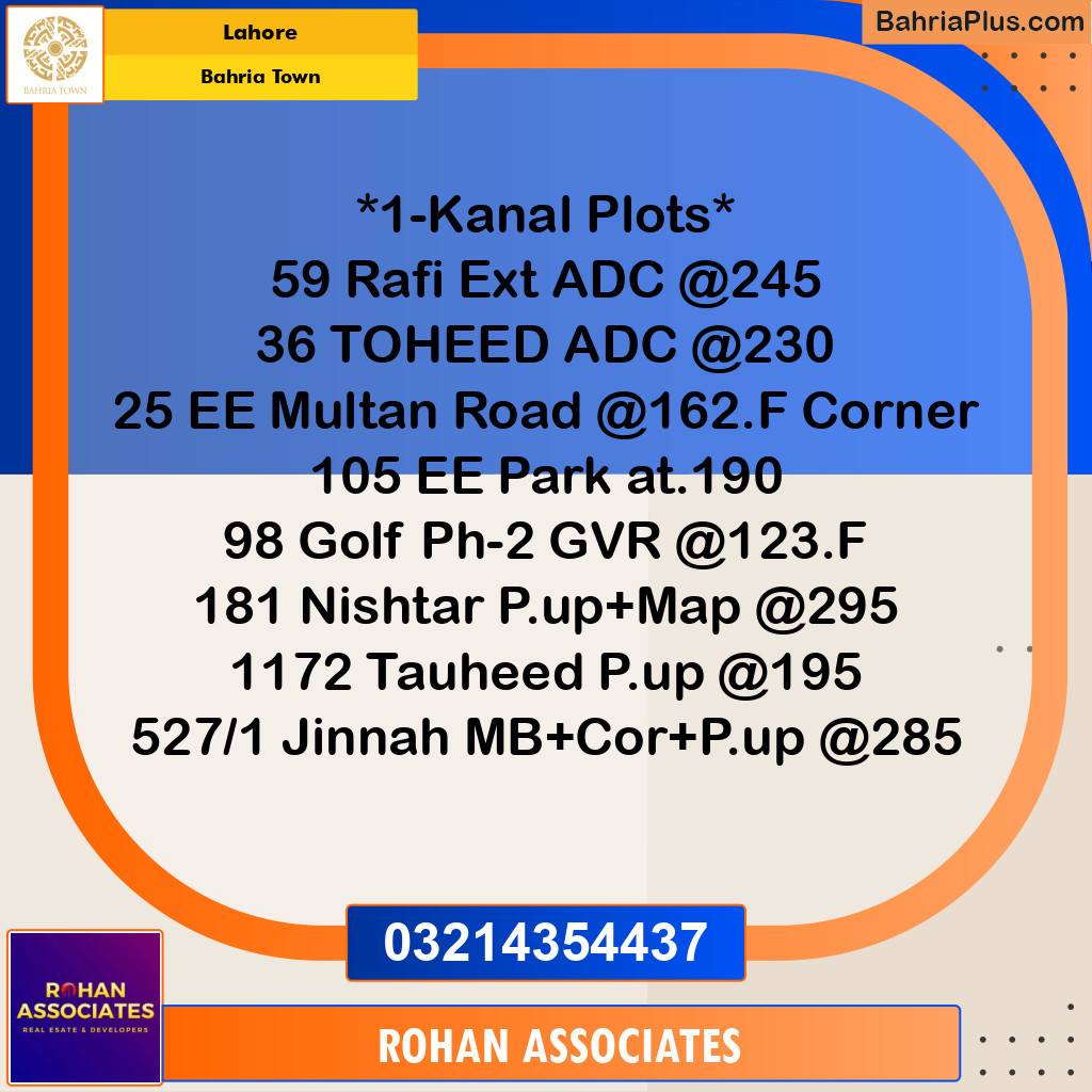 Residential Plot for Sale in Sector E - Rafi Ext. Block -  Bahria Town, Lahore - (BP-158626)