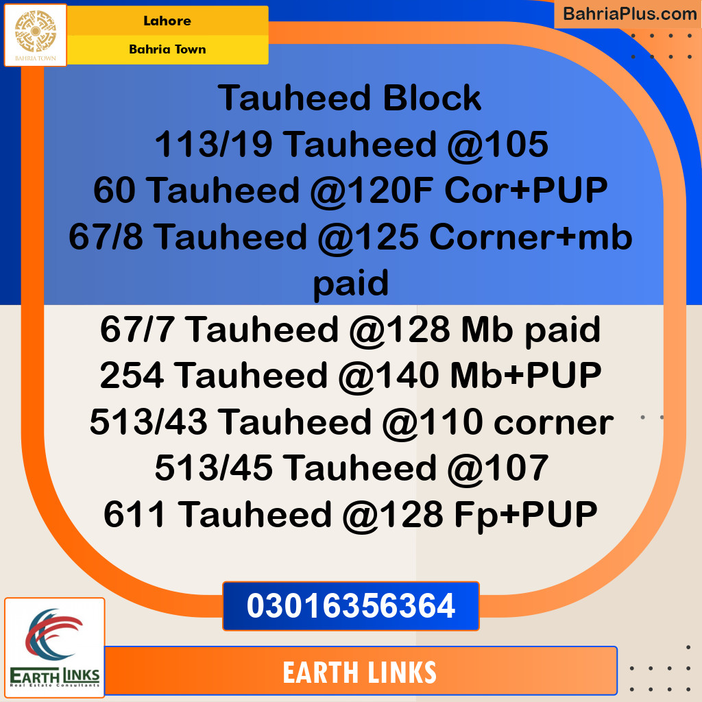 Residential Plot for Sale in Sector F - Tauheed Block -  Bahria Town, Lahore - (BP-158636)
