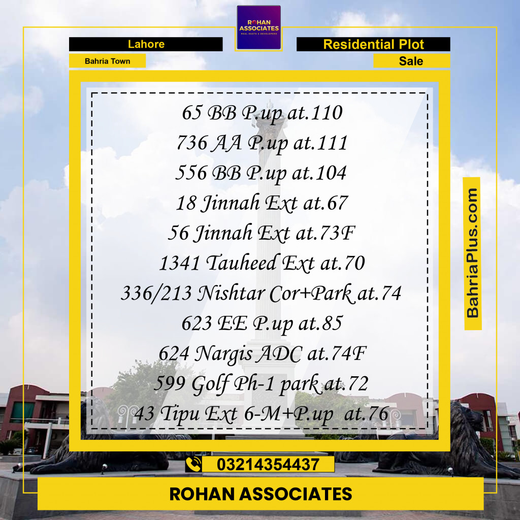 Residential Plot for Sale in Bahria Town, Lahore - (BP-158654)