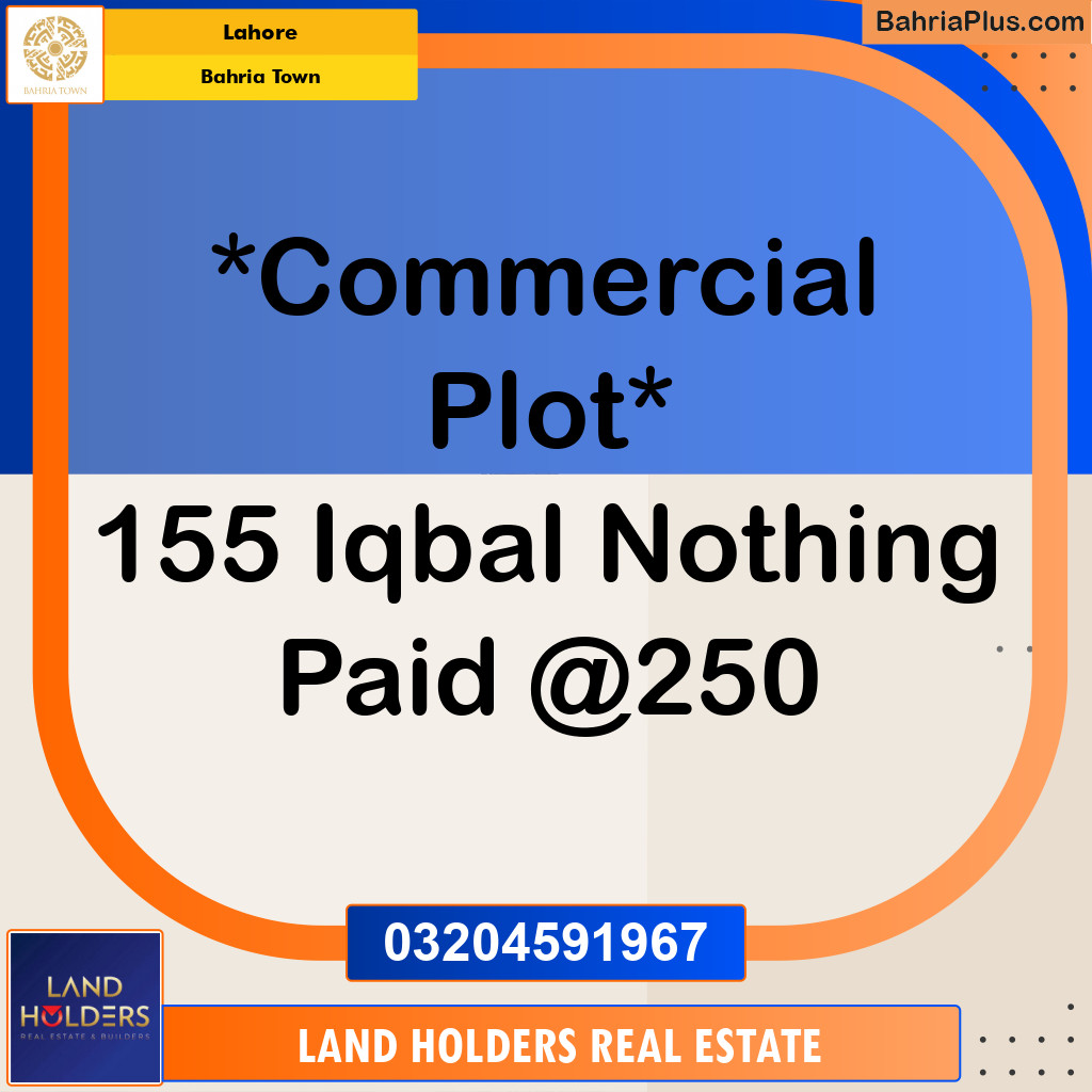 Commercial Plot for Sale in Sector E - Iqbal Commercial -  Bahria Town, Lahore - (BP-158682)