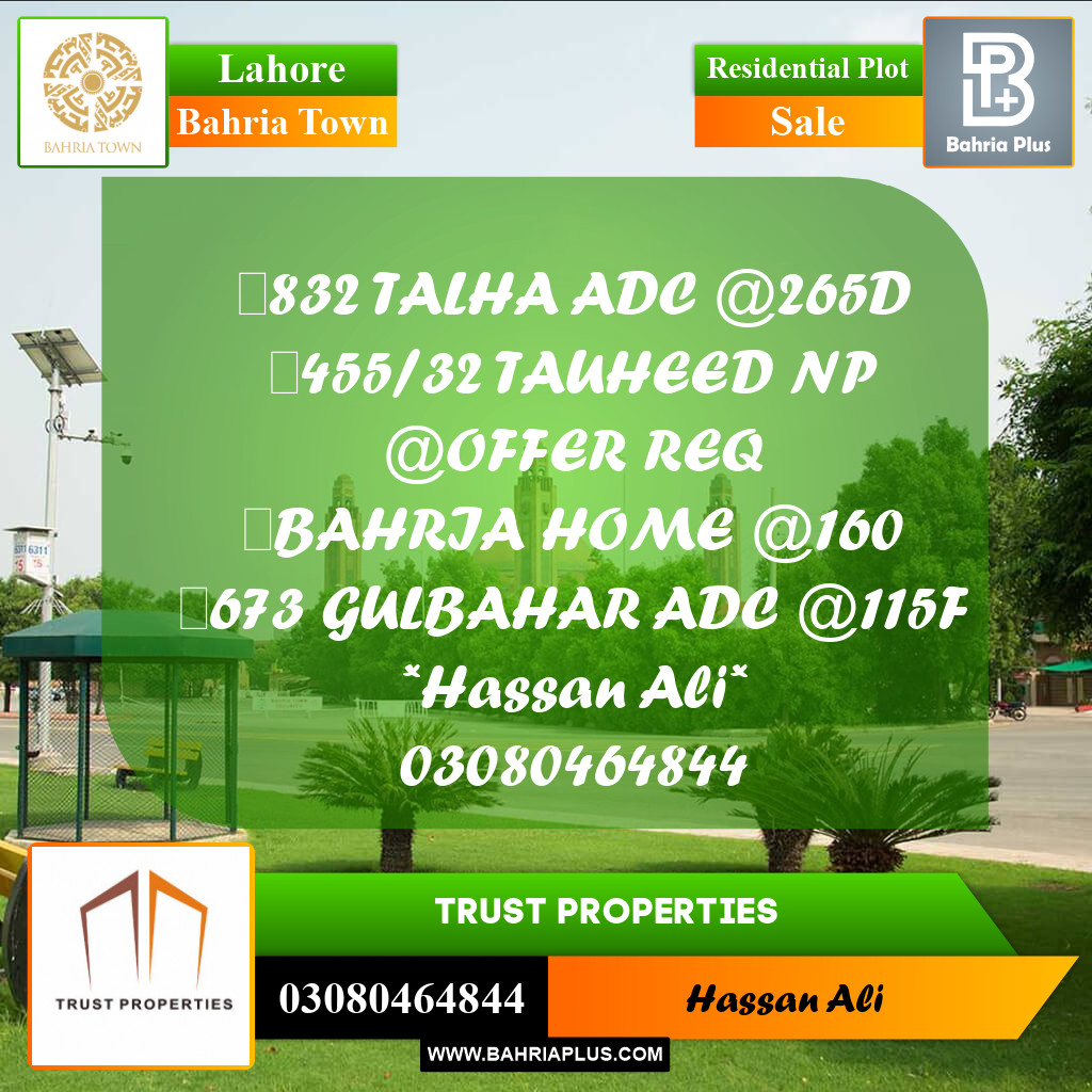 Residential Plot for Sale in Sector F - Talha Block -  Bahria Town, Lahore - (BP-158686)