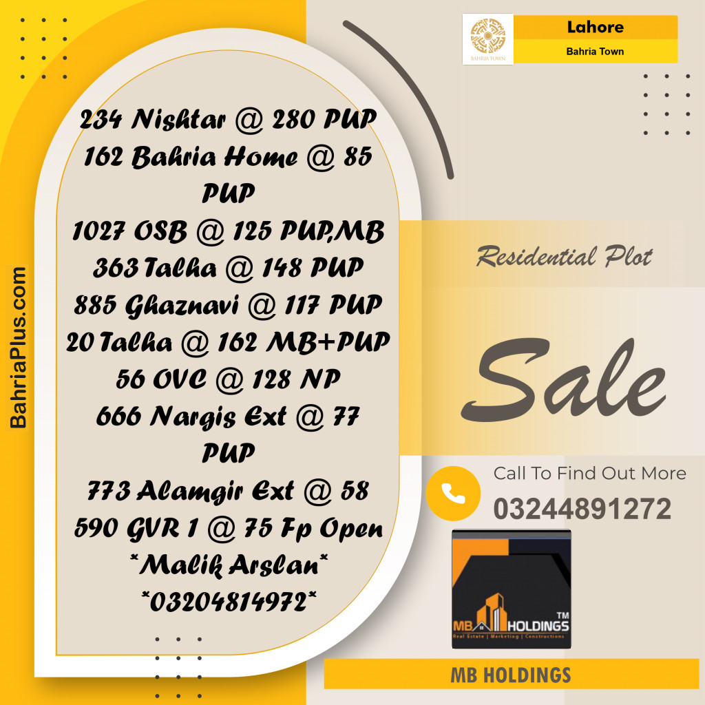 Residential Plot for Sale in Sector E - Nishtar Block -  Bahria Town, Lahore - (BP-158691)