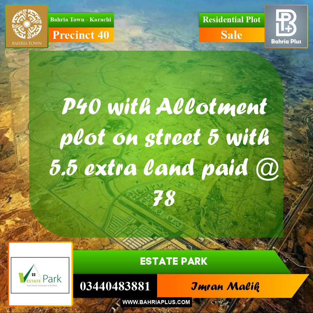 Residential Plot for Sale in Precinct 40 -  Bahria Town, Karachi - (BP-158747)