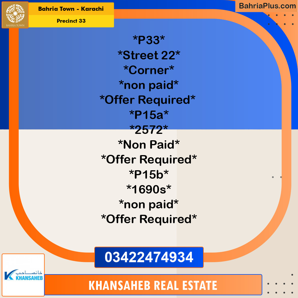 Residential Plot for Sale in Precinct 33 -  Bahria Town, Karachi - (BP-158798)