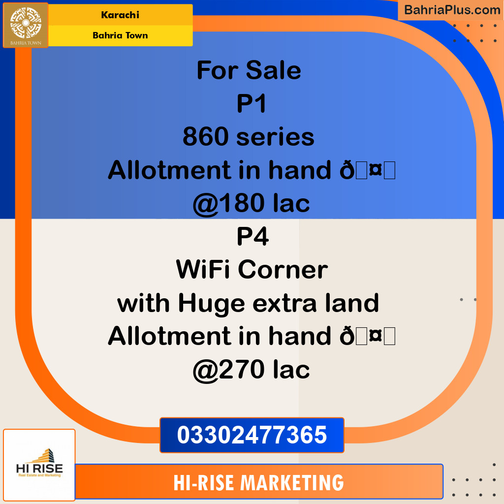 250 Sq. Yards Residential Plot for Sale in Precinct 1 -  Bahria Town, Karachi - (BP-158804)