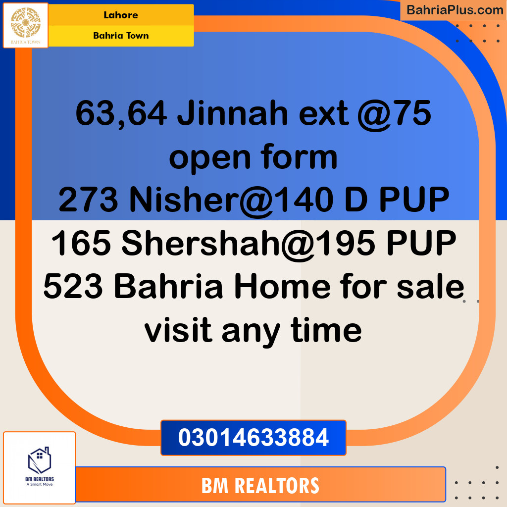Residential Plot for Sale in Sector E - Jinnah Ext. Block -  Bahria Town, Lahore - (BP-158825)