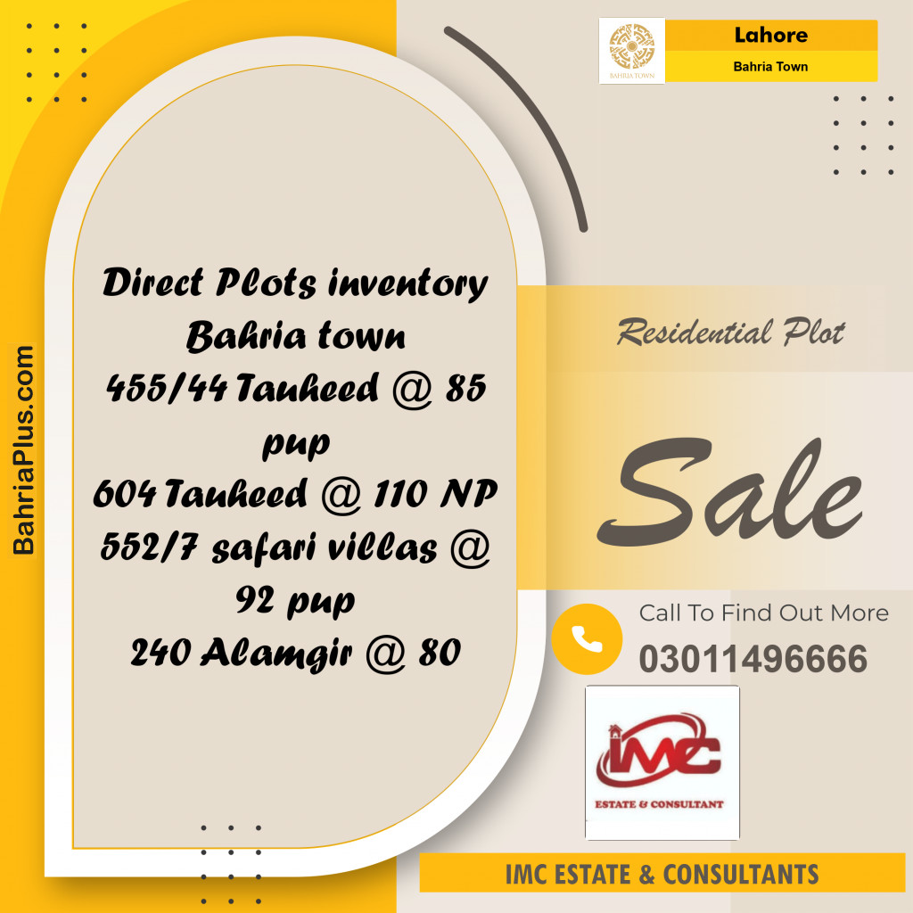 Residential Plot for Sale in Sector F - Tauheed Block -  Bahria Town, Lahore - (BP-158841)