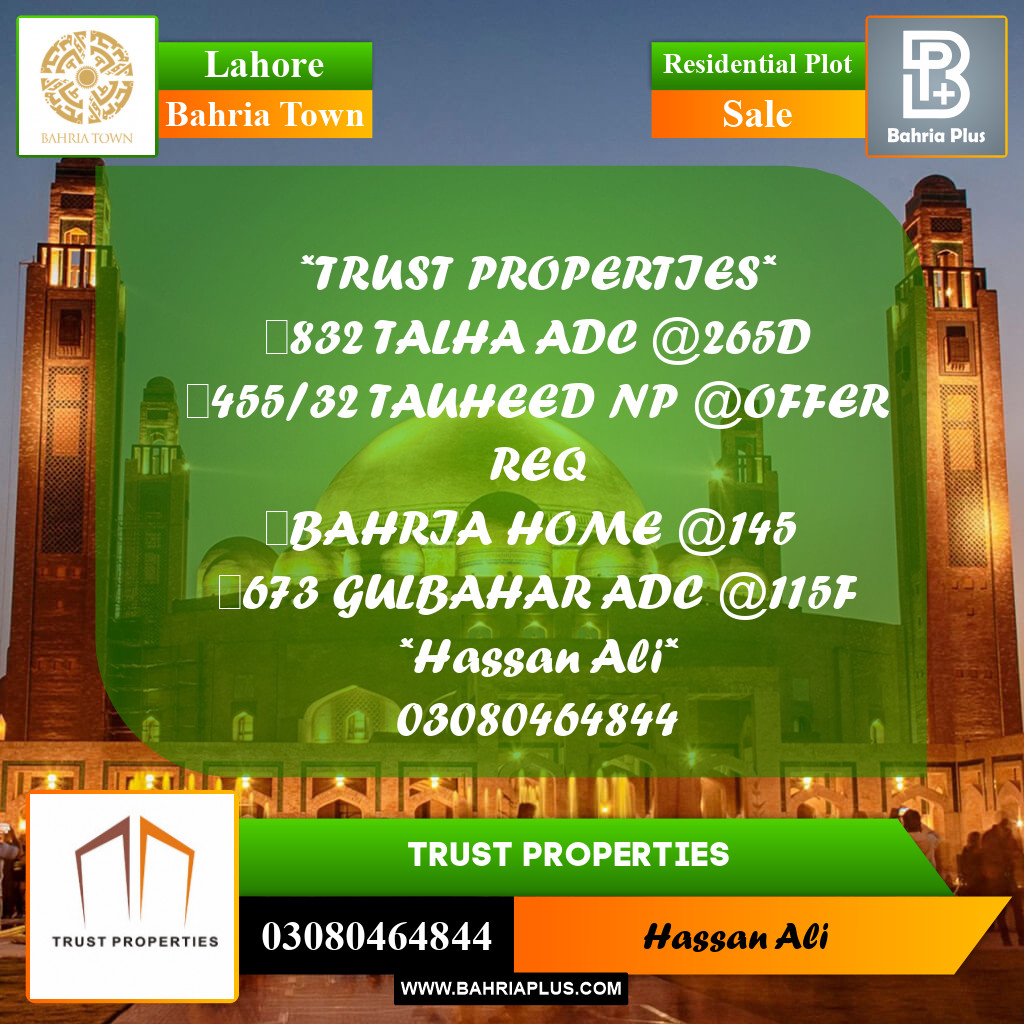 Residential Plot for Sale in Sector F - Talha Block -  Bahria Town, Lahore - (BP-158907)