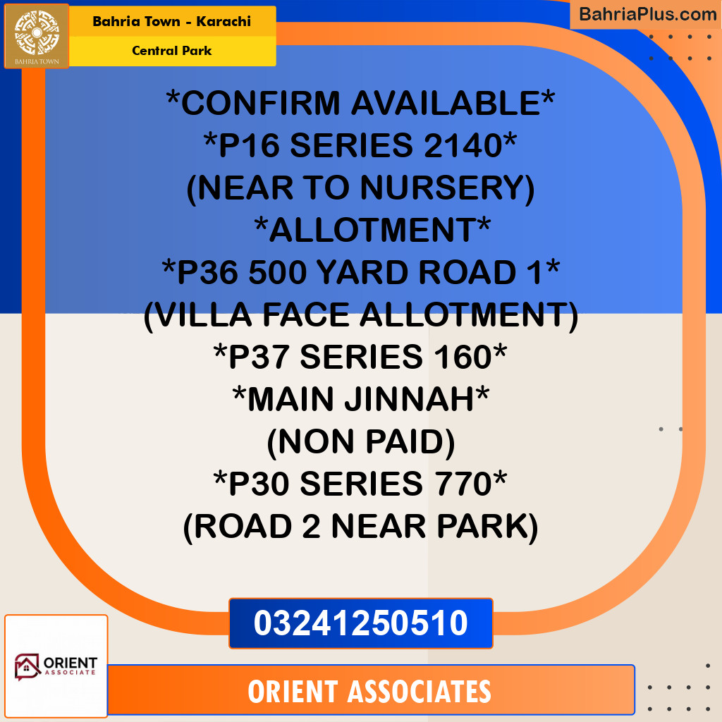 Residential Plot for Sale in Central Park -  Bahria Town, Karachi - (BP-158964)