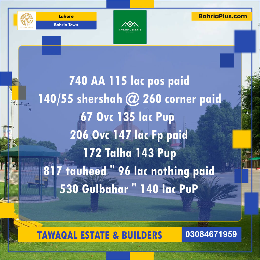 Residential Plot for Sale in Sector D - AA Block -  Bahria Town, Lahore - (BP-158971)