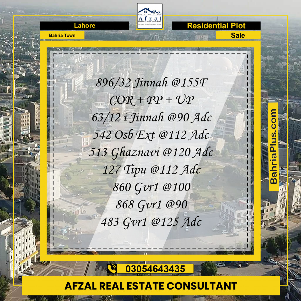Residential Plot for Sale in Sector E - Jinnah Block -  Bahria Town, Lahore - (BP-158981)