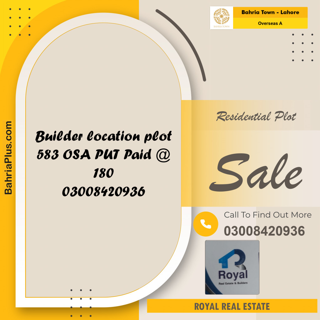 Residential Plot for Sale in Overseas A -  Bahria Town, Lahore - (BP-158988)