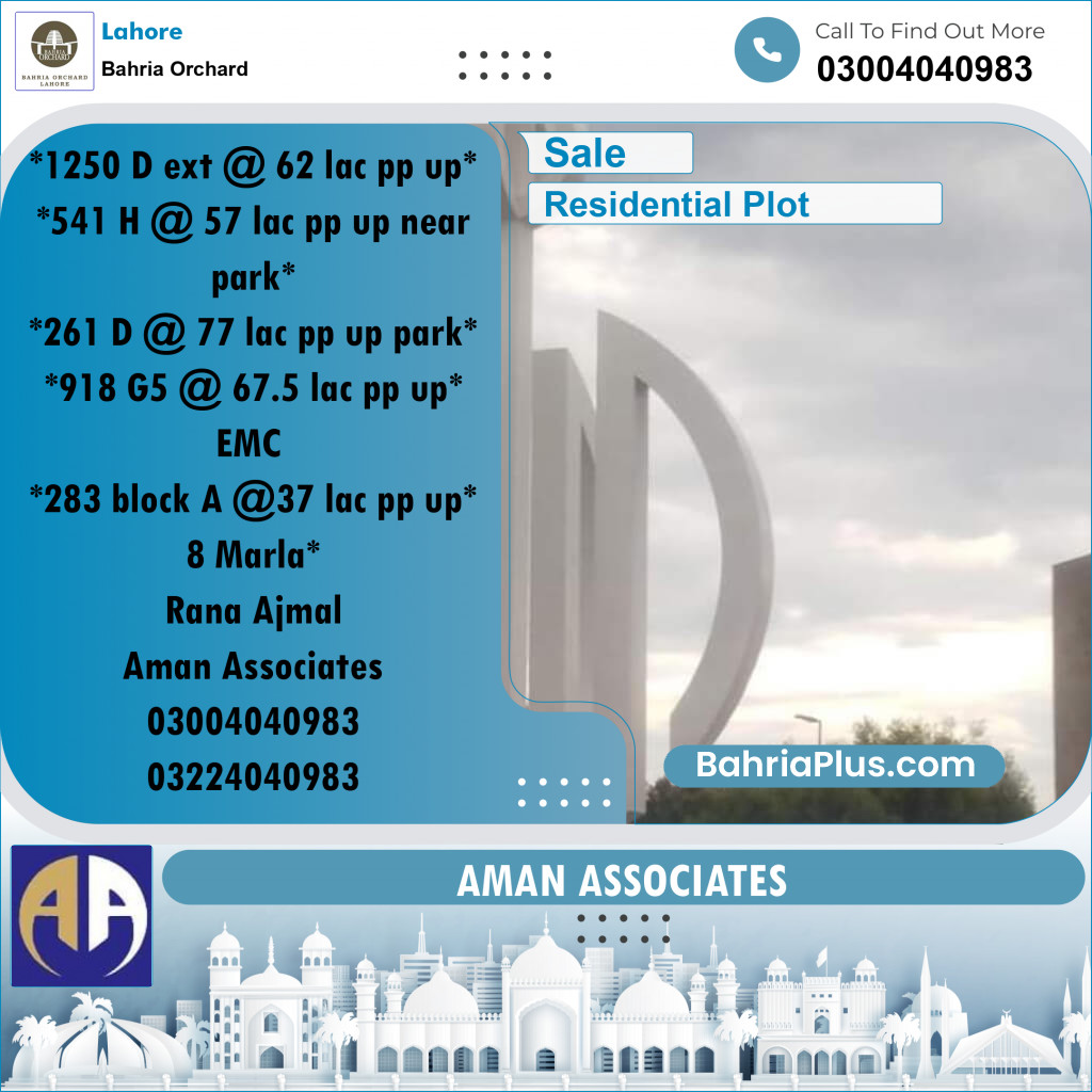 Residential Plot for Sale in Bahria Orchard, Lahore - (BP-159004)