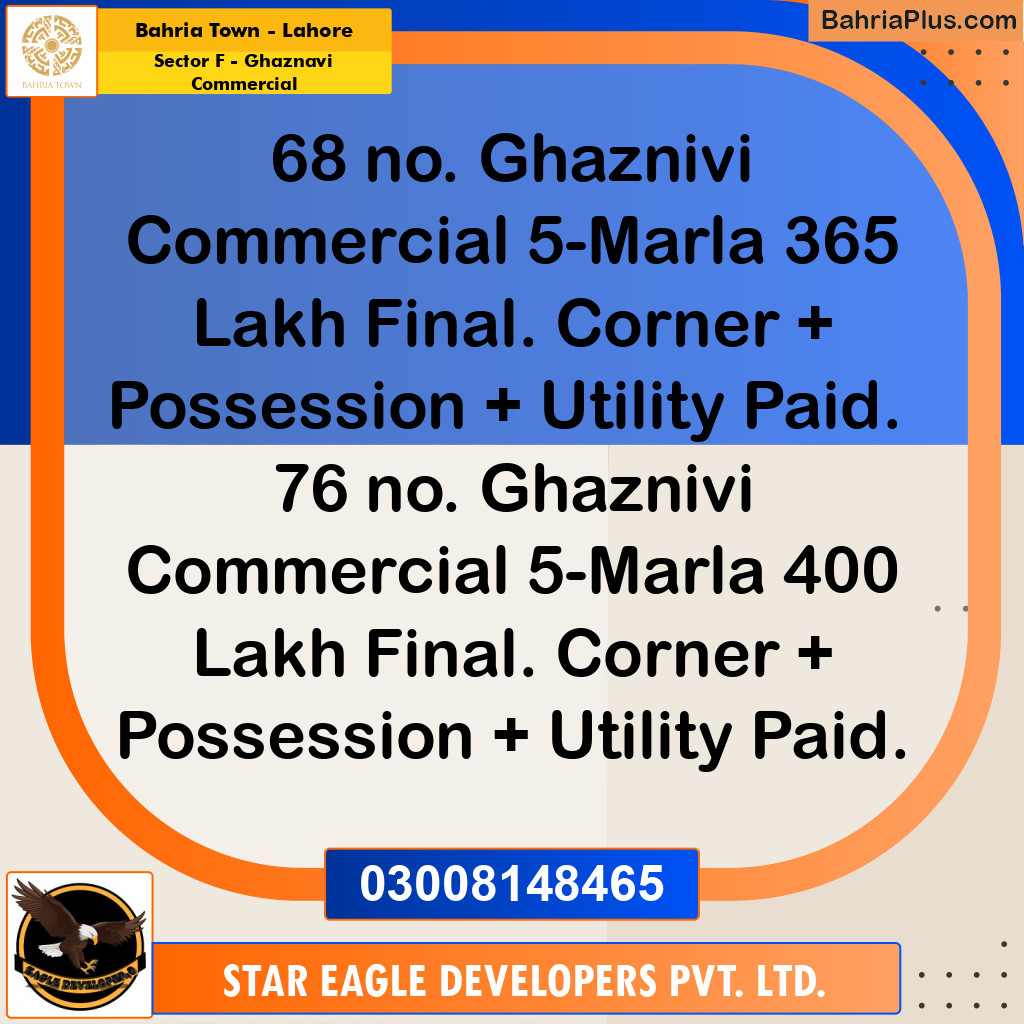 Commercial Plot for Sale in Sector F - Ghaznavi Commercial -  Bahria Town, Lahore - (BP-159038)