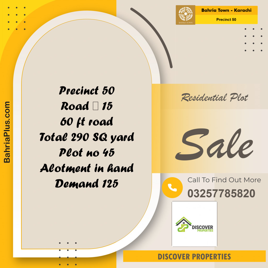 Residential Plot for Sale in Precinct 50 -  Bahria Town, Karachi - (BP-159053)