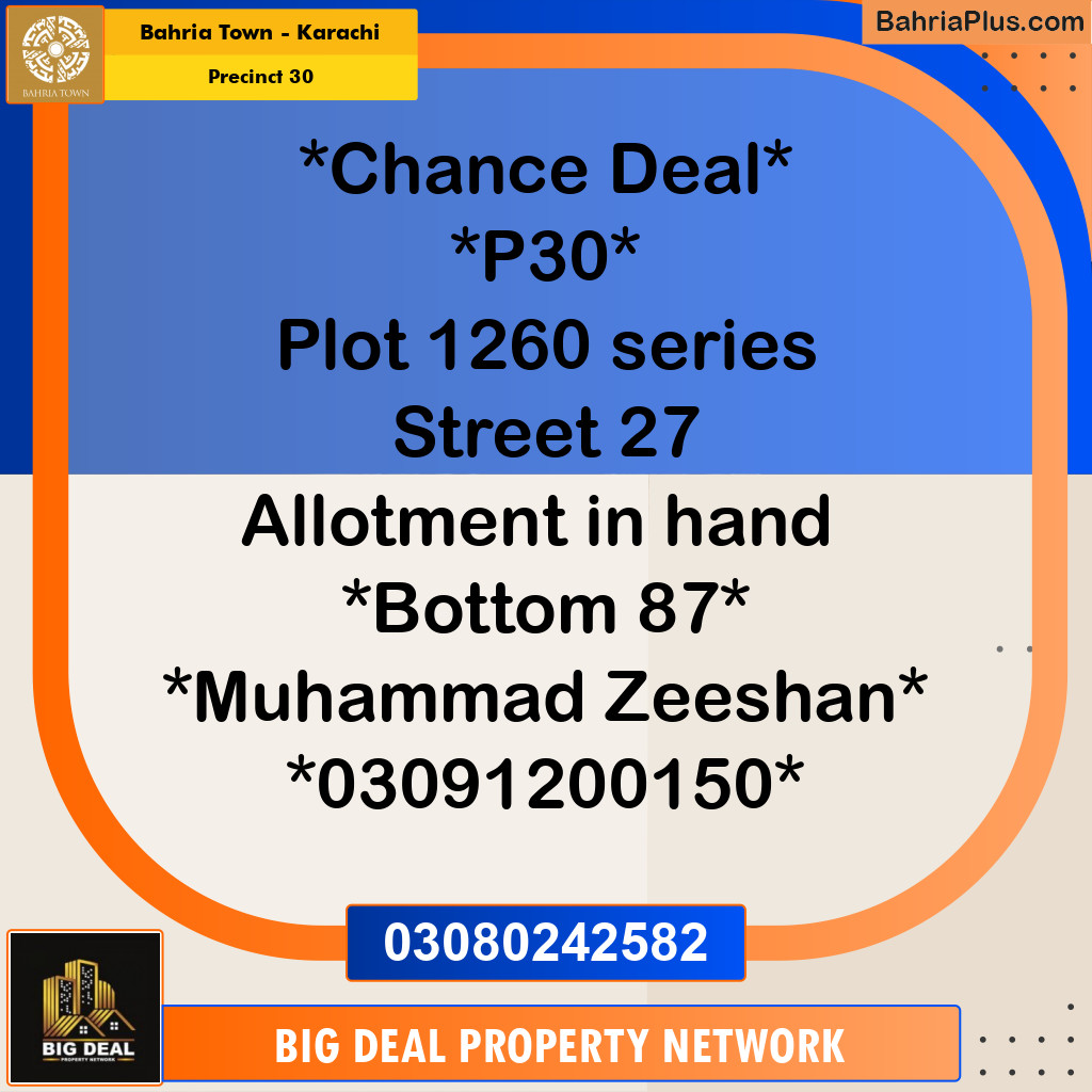 250 Sq. Yards Residential Plot for Sale in Precinct 30 -  Bahria Town, Karachi - (BP-159082)