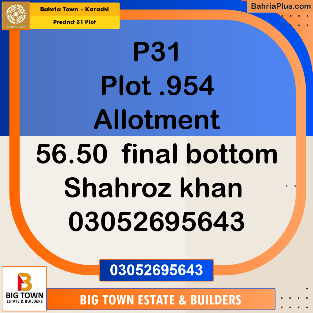 Residential Plot for Sale in Precinct 31 Plot -  Bahria Town, Karachi - (BP-159104)