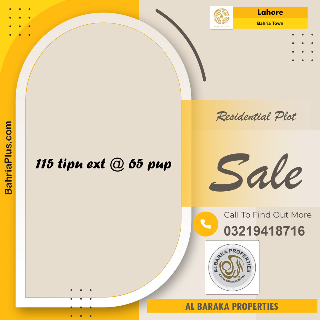 Residential Plot for Sale in Sector F - Tipu Sultan Ext. -  Bahria Town, Lahore - (BP-159105)