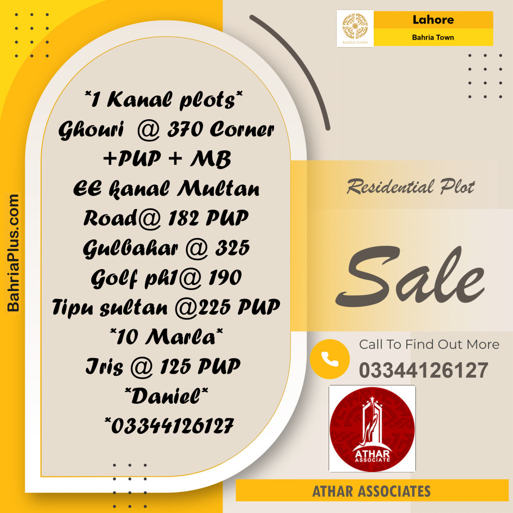 Residential Plot for Sale in Sector B - Ghouri Block -  Bahria Town, Lahore - (BP-159127)