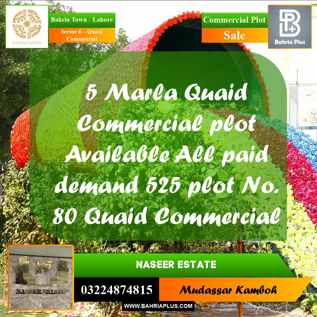 Commercial Plot for Sale in Sector E - Quaid Commercial -  Bahria Town, Lahore - (BP-159140)