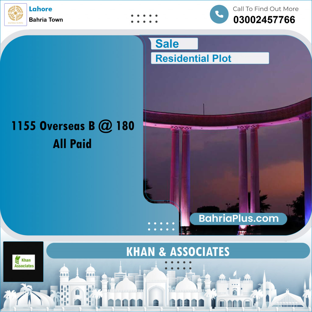Residential Plot for Sale in Overseas B -  Bahria Town, Lahore - (BP-159160)