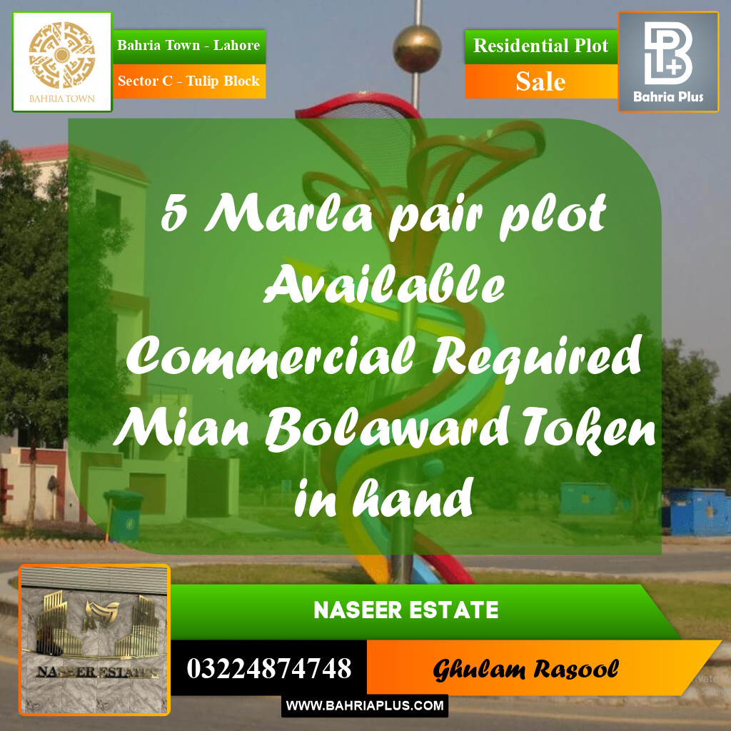 Residential Plot for Sale in Sector C - Tulip Block -  Bahria Town, Lahore - (BP-159163)