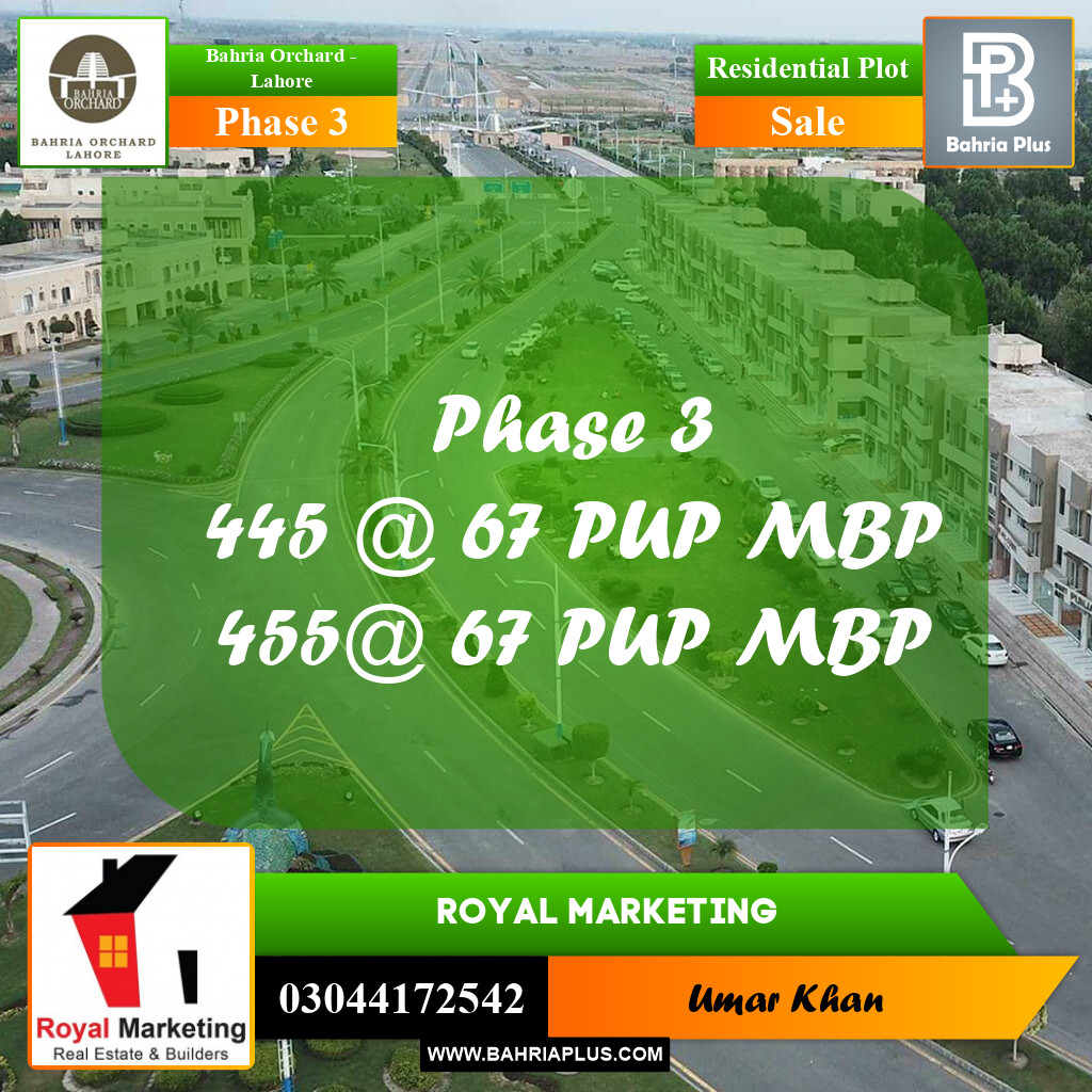 Residential Plot for Sale in Phase 3 -  Bahria Orchard, Lahore - (BP-159182)