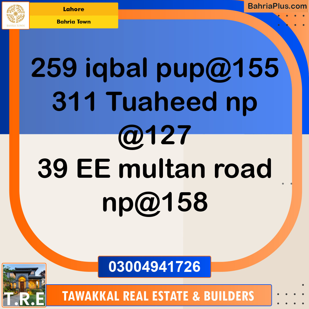 Residential Plot for Sale in Sector E - Iqbal Block -  Bahria Town, Lahore - (BP-159187)