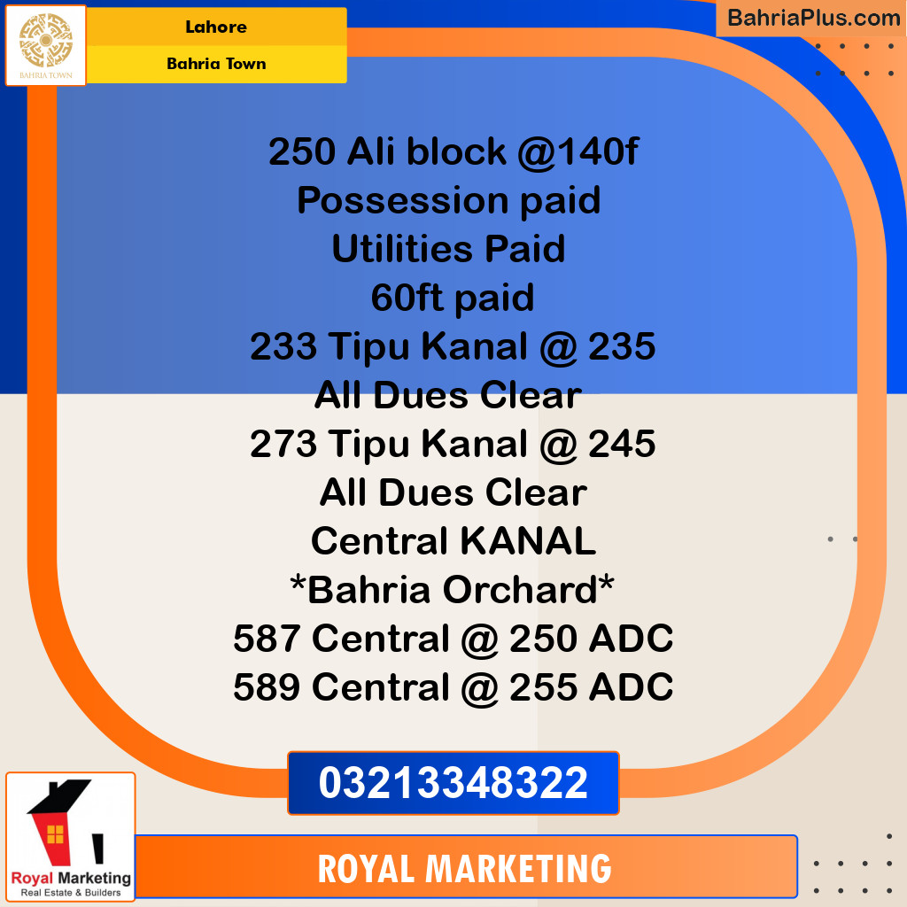 Residential Plot for Sale in Sector B - Ali Block -  Bahria Town, Lahore - (BP-159196)