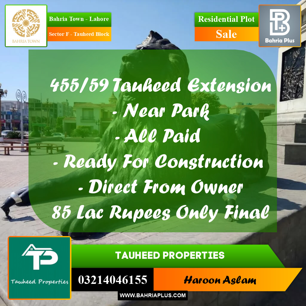Residential Plot for Sale in Sector F - Tauheed Block -  Bahria Town, Lahore - (BP-159233)