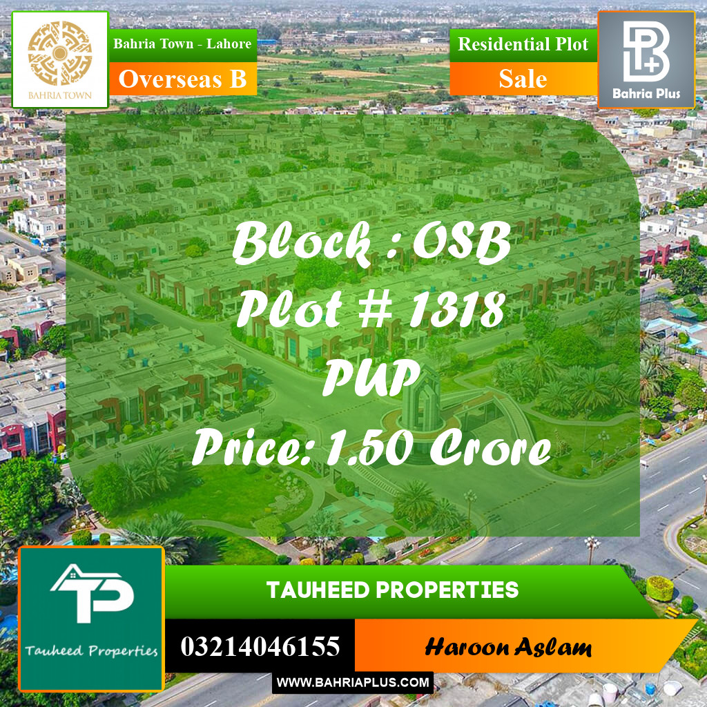 Residential Plot for Sale in Overseas B -  Bahria Town, Lahore - (BP-159240)