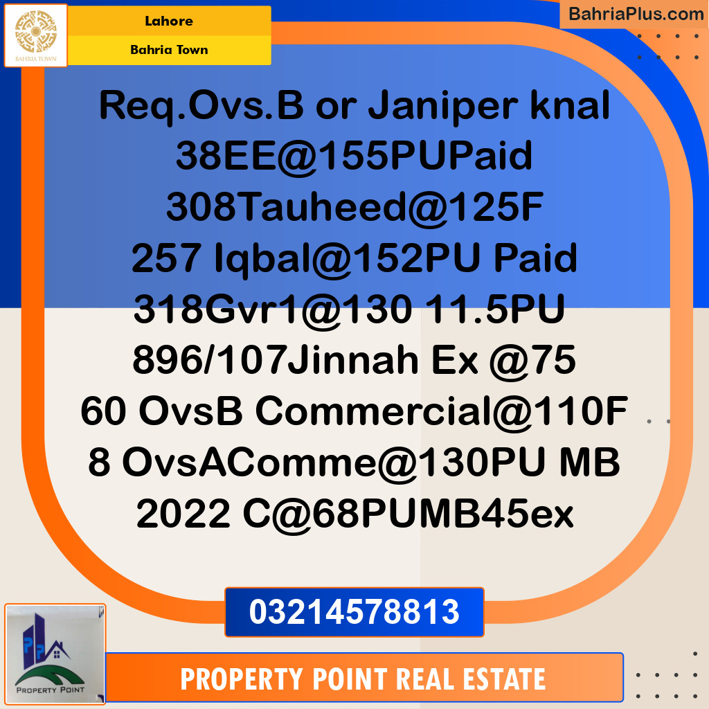Residential Plot for Sale in Overseas B -  Bahria Town, Lahore - (BP-159270)
