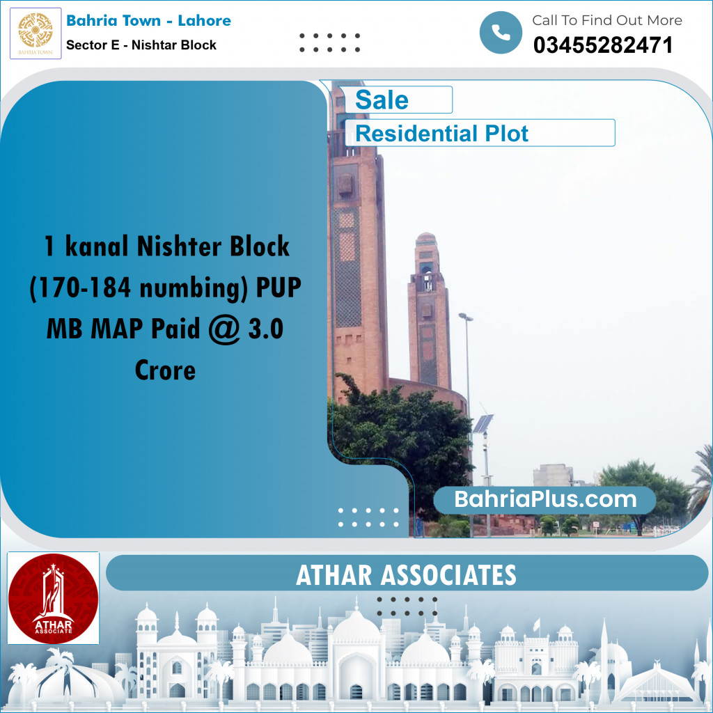 Residential Plot for Sale in Sector E - Nishtar Block -  Bahria Town, Lahore - (BP-159345)