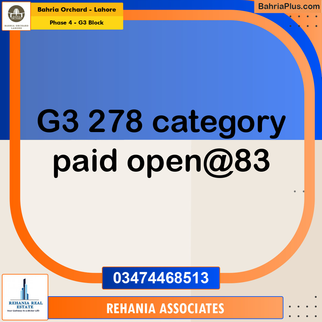 Residential Plot for Sale in Phase 4 - G3 Block -  Bahria Orchard, Lahore - (BP-159357)