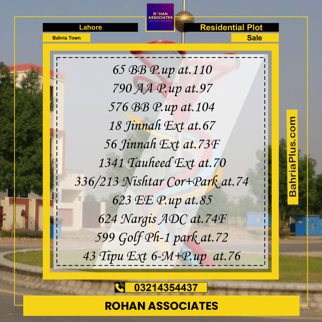 Residential Plot for Sale in Bahria Town, Lahore - (BP-159422)