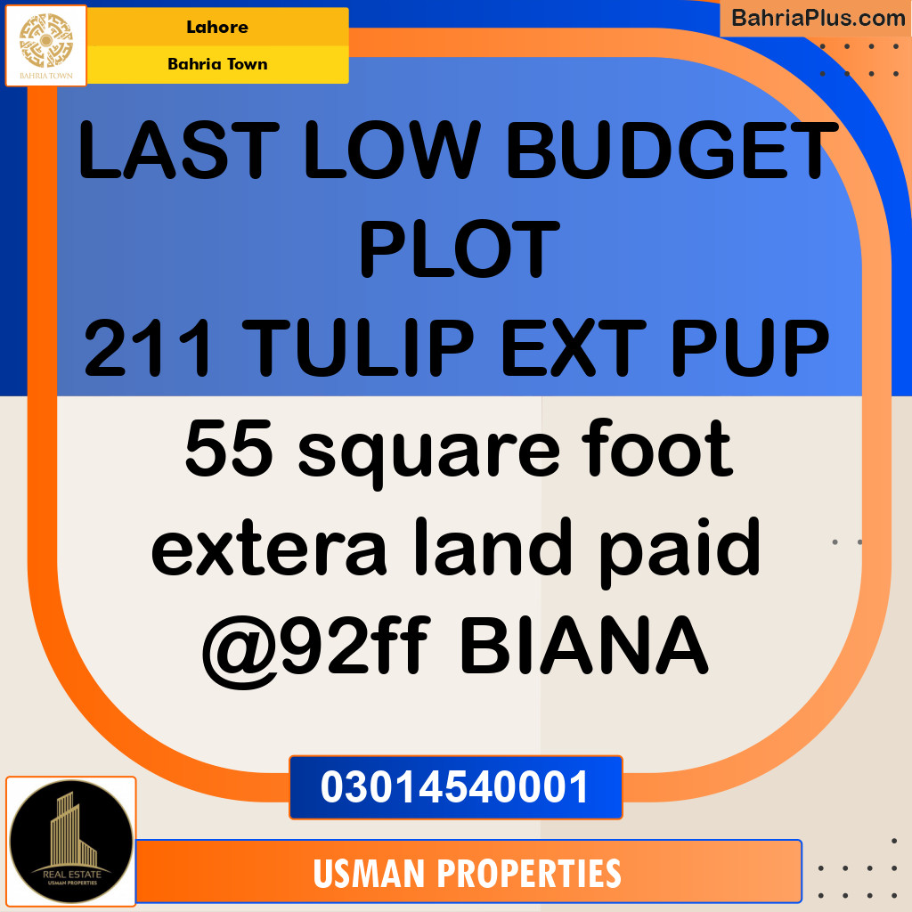 Residential Plot for Sale in Sector C - Tulip Ext. Block - Bahria Town, Lahore - (BP-159539)
