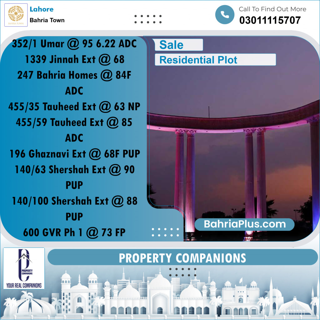 Residential Plot for Sale in Sector B - Umer Block -  Bahria Town, Lahore - (BP-159544)