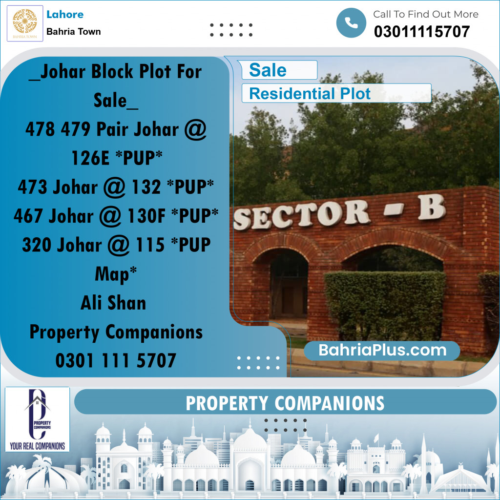 Residential Plot for Sale in Sector E - Johar Block -  Bahria Town, Lahore - (BP-159545)