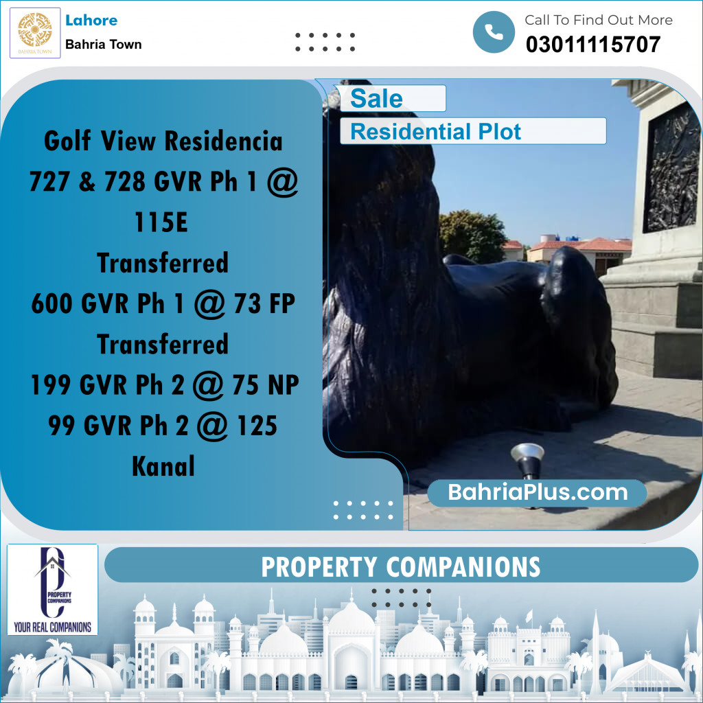 Residential Plot for Sale in Golf Phase 1 -  Bahria Town, Lahore - (BP-159547)