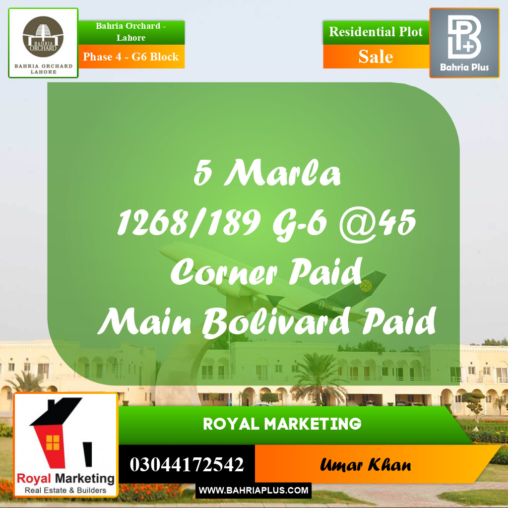 Residential Plot for Sale in Phase 4 - G6 Block -  Bahria Orchard, Lahore - (BP-159549)