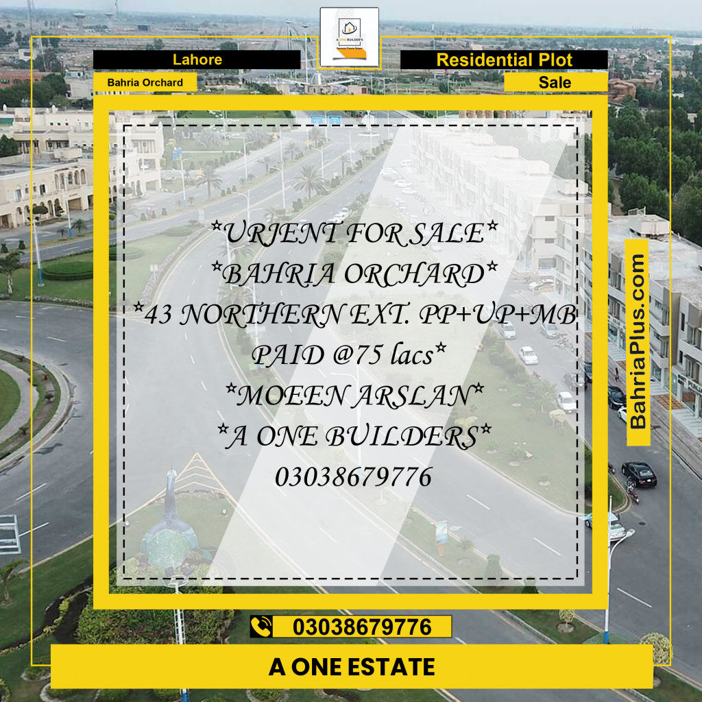 Residential Plot for Sale in Phase 1 - Northern District Ext. -  Bahria Orchard, Lahore - (BP-159568)