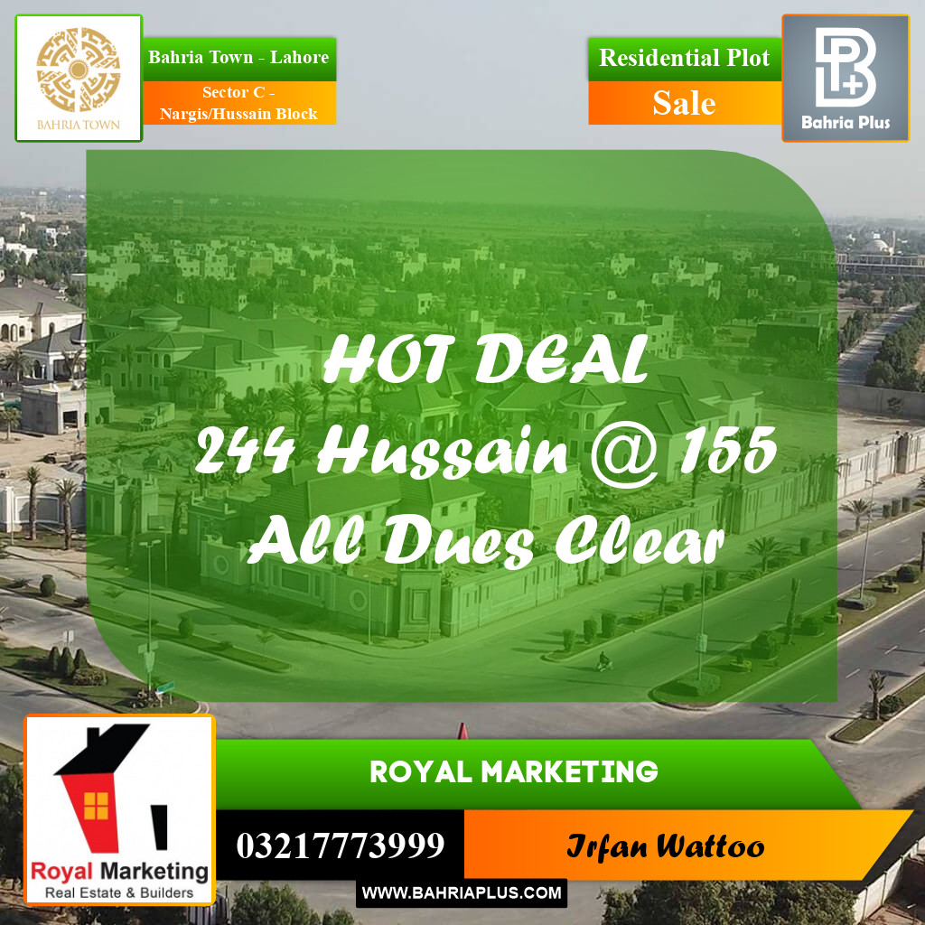 Residential Plot for Sale in Sector C - Nargis/Hussain Block -  Bahria Town, Lahore - (BP-159577)
