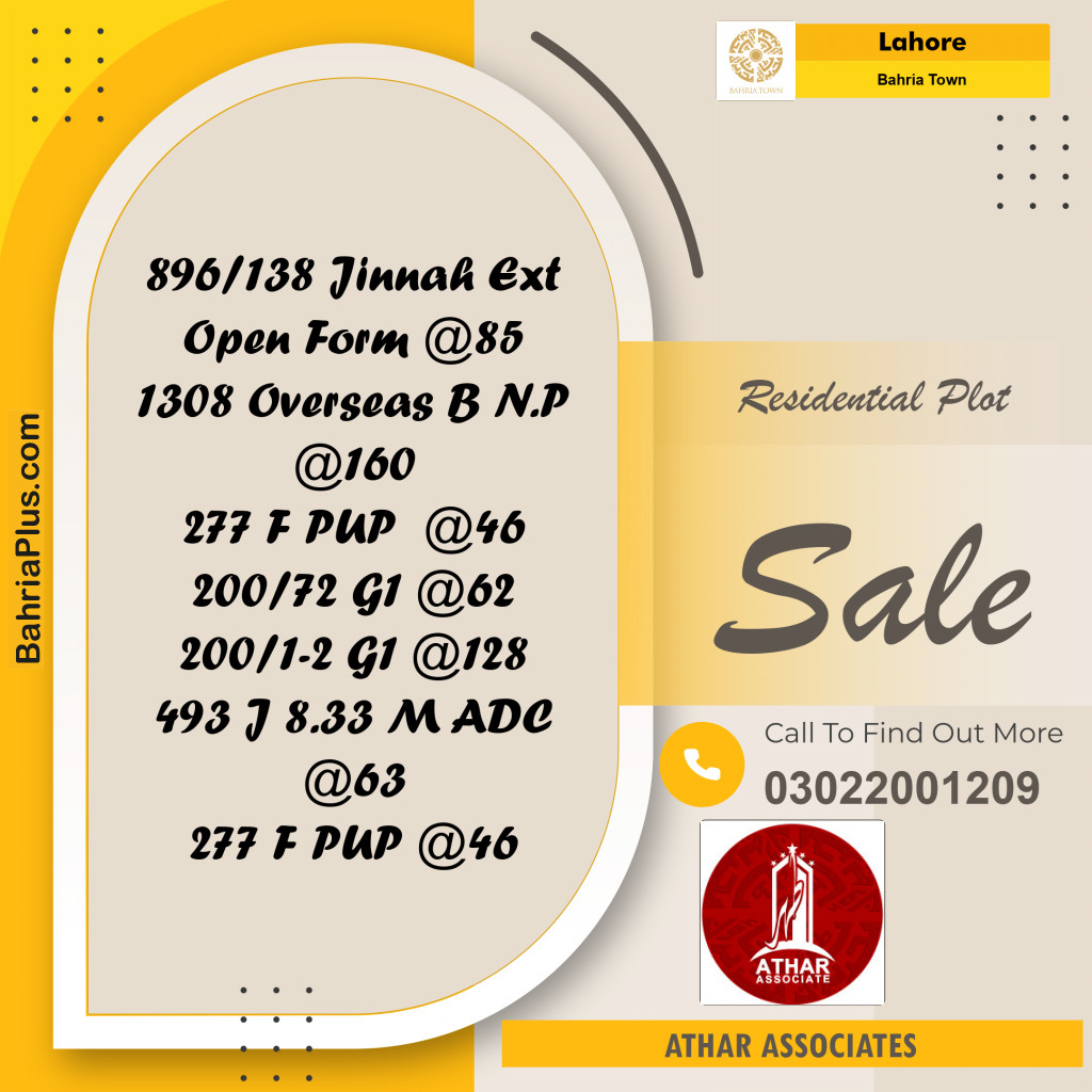 Residential Plot for Sale in Sector E - Jinnah Ext. Block -  Bahria Town, Lahore - (BP-159580)